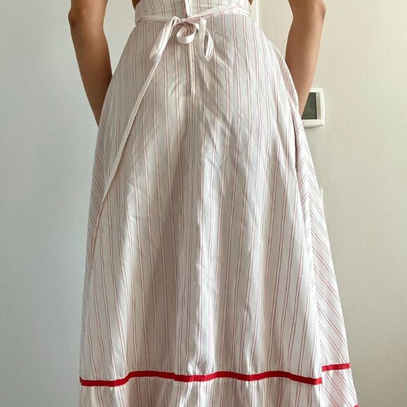 Vintage handmade white & pink striped renaissance maxi skirt | Size XS - Picture 5 of 8